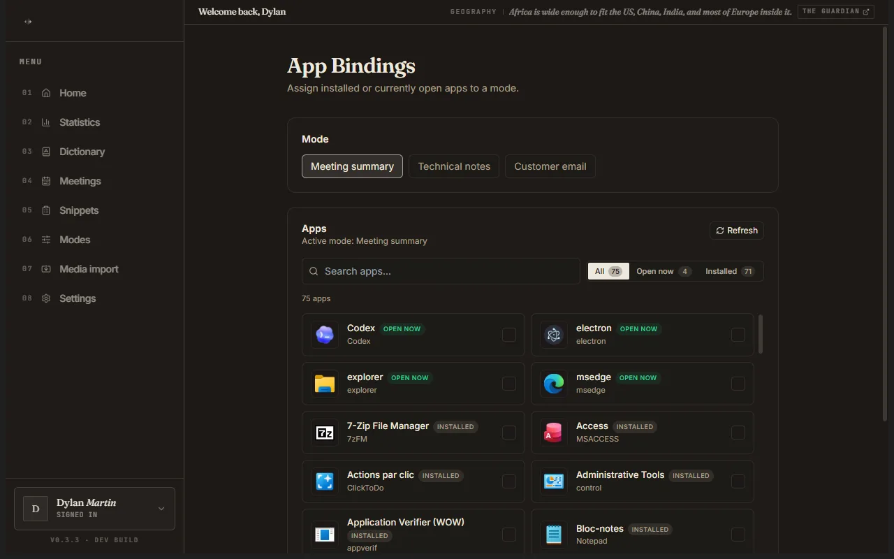 Per-app modes
