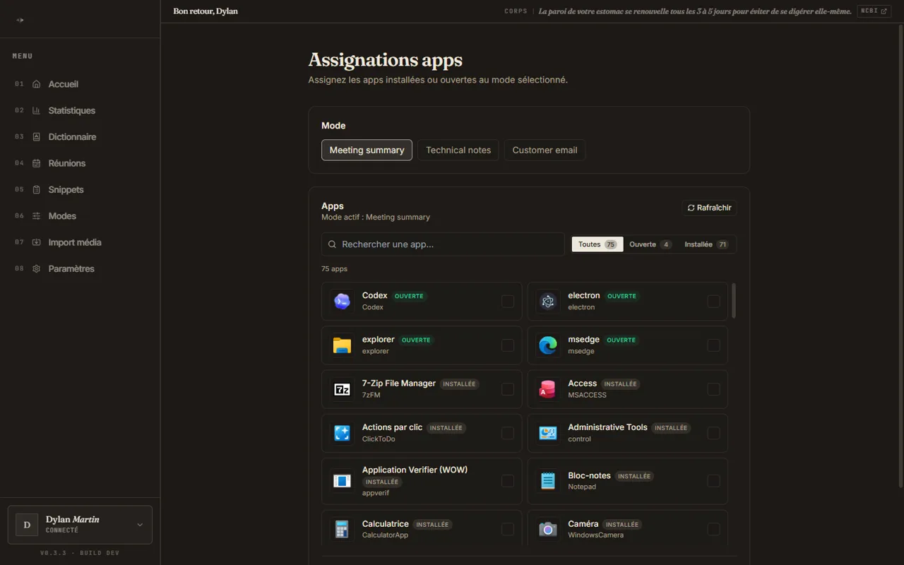 Modes par application