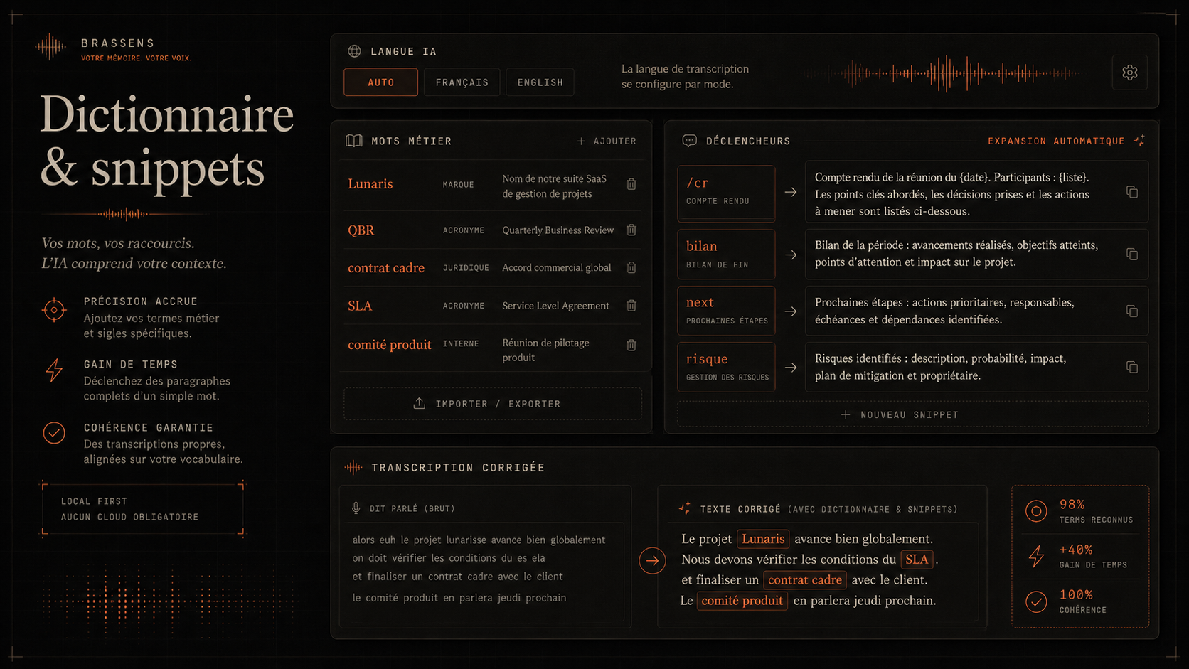 Dictionnaire et snippets sur mesure